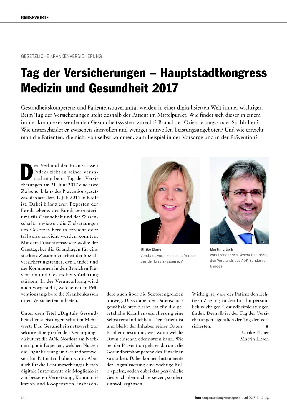 Vorschauseite 1: Gesetzliche Krankenversicherung: Tag der Versicherungen – Hauptstadtkongress Medizin und Gesundheit 2017