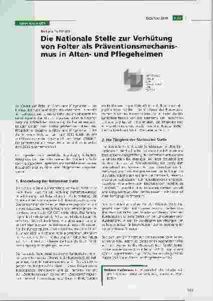 Vorschauseite 1: Die Nationale Stelle zur Verhütung von Folter als Präventionsmechanismus in Altenund Pflegeheimen