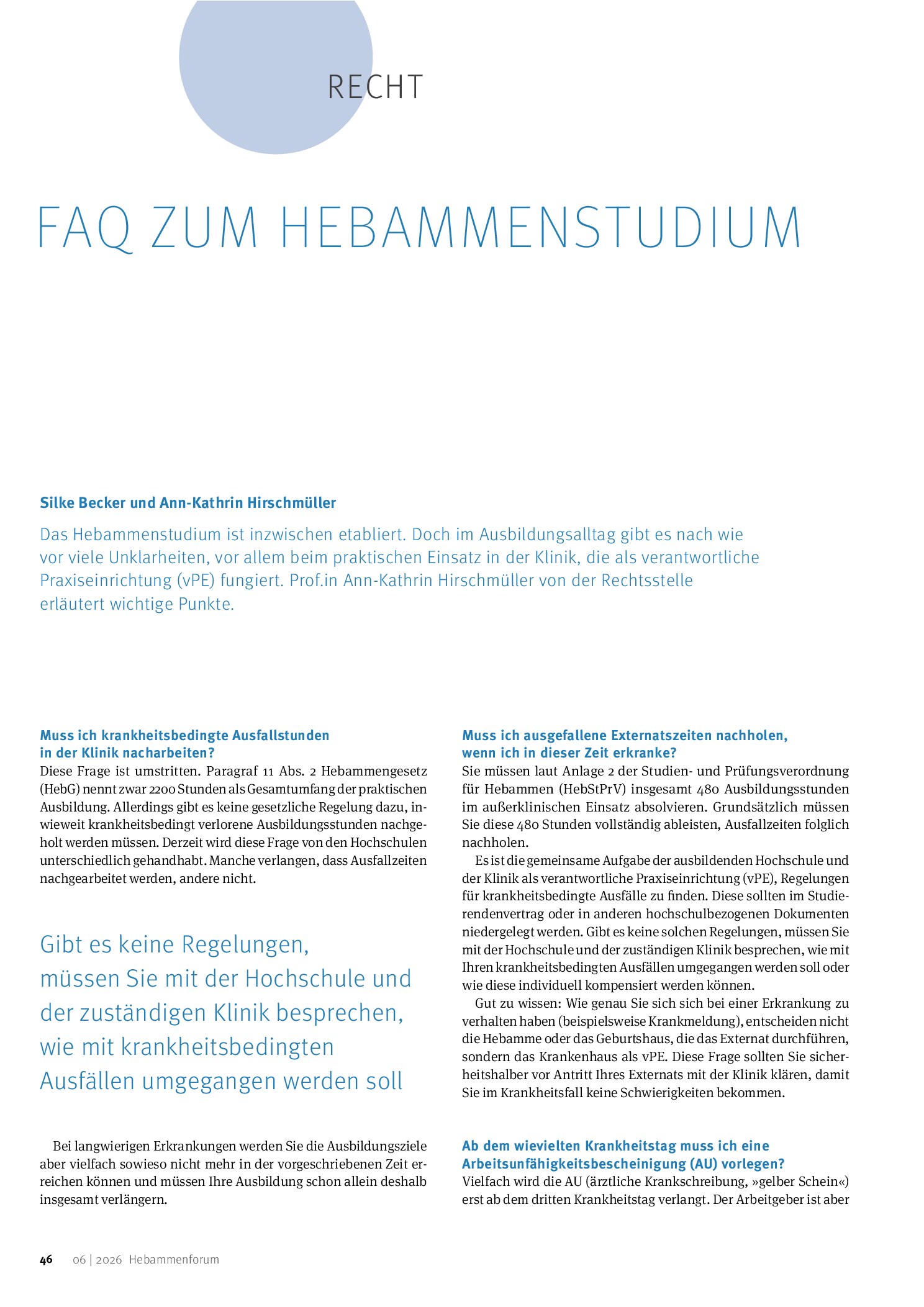 Vorschauseite 1: FAQ zum Hebammenstudium