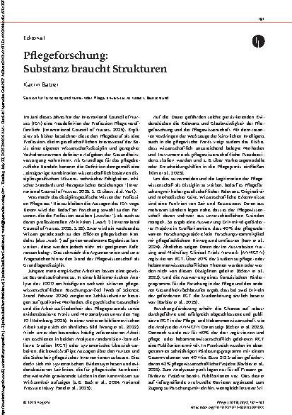 Vorschauseite 1: Pflegeforschung: Substanz braucht Strukturen