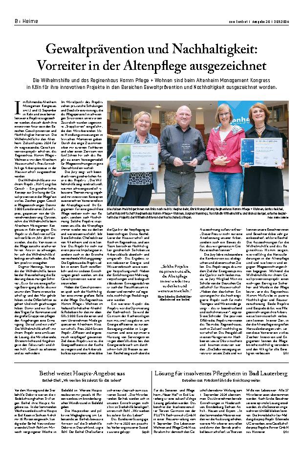 Vorschauseite 1: Gewaltprävention und Nachhaltigkeit: Vorreiter in der Altenpflege ausgezeichnet
