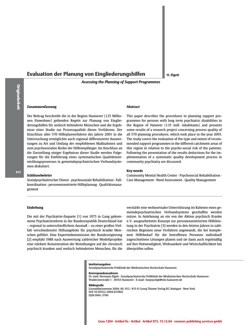 Vorschauseite 1: Evaluation der Planung von Eingliederungshilfen
