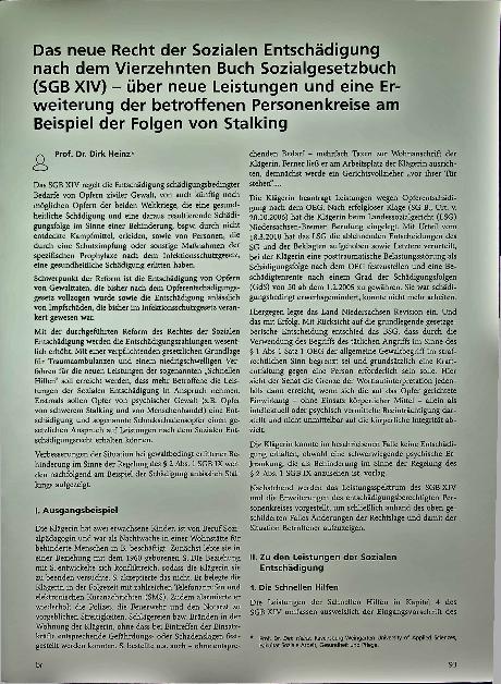 Vorschauseite 1: Das neue Recht der Sozialen Entschädigung nach dem Vierzehnten Buch Sozialgesetzbuch (SGB XIV) - über neue Leistungen und eine Erweiterung der betroffenen Personenkreise am Beispi…