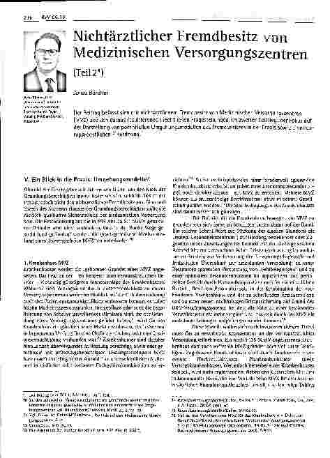 Vorschauseite 1: Nichtärztlicher Fremdbesitz von Medizinischen Versorgungszentren
