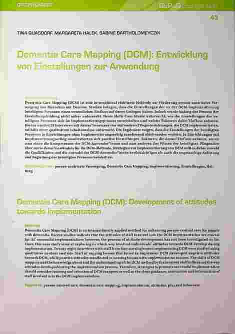 Vorschauseite 1: Dementia Care Mapping (DCM): Entwicklung von Einstellungen zur Anwendung