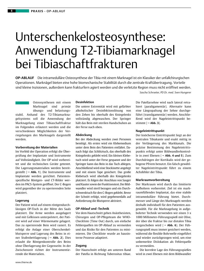 Vorschauseite 1: Unterschenkelosteosynthese: Anwendung T2-Tibiamarknagel bei Tibiaschaftfrakturen