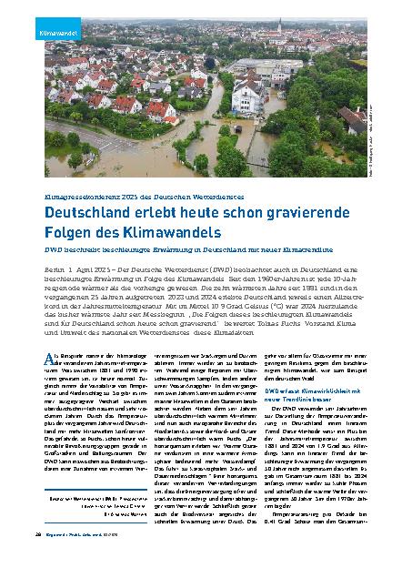 Vorschauseite 1: Deutschland erlebt heute schon gravierende Folgen des Klimawandels