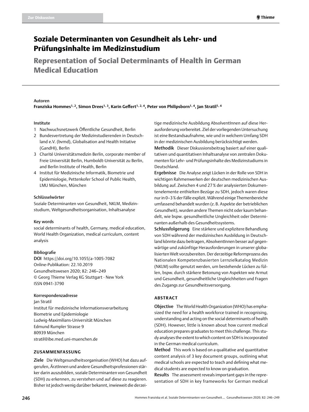 Vorschauseite 1: Soziale Determinanten von Gesundheit als Lehrund Prüfungsinhalte im Medizinstudium