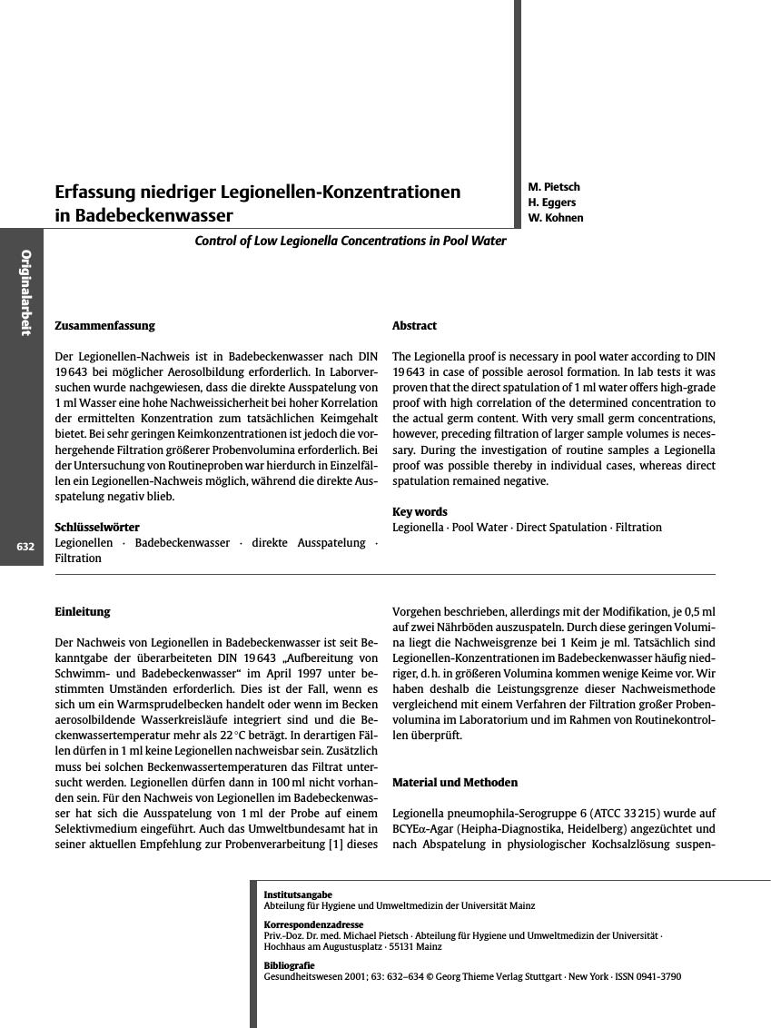 Vorschauseite 1: Erfassung niedriger Legionellen-Konzentrationen in Badebeckenwasser