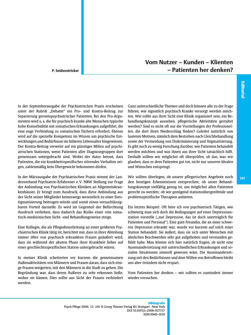 Vorschauseite 1: Vom Nutzer - Kunden - Klienten - Patienten her denken?
