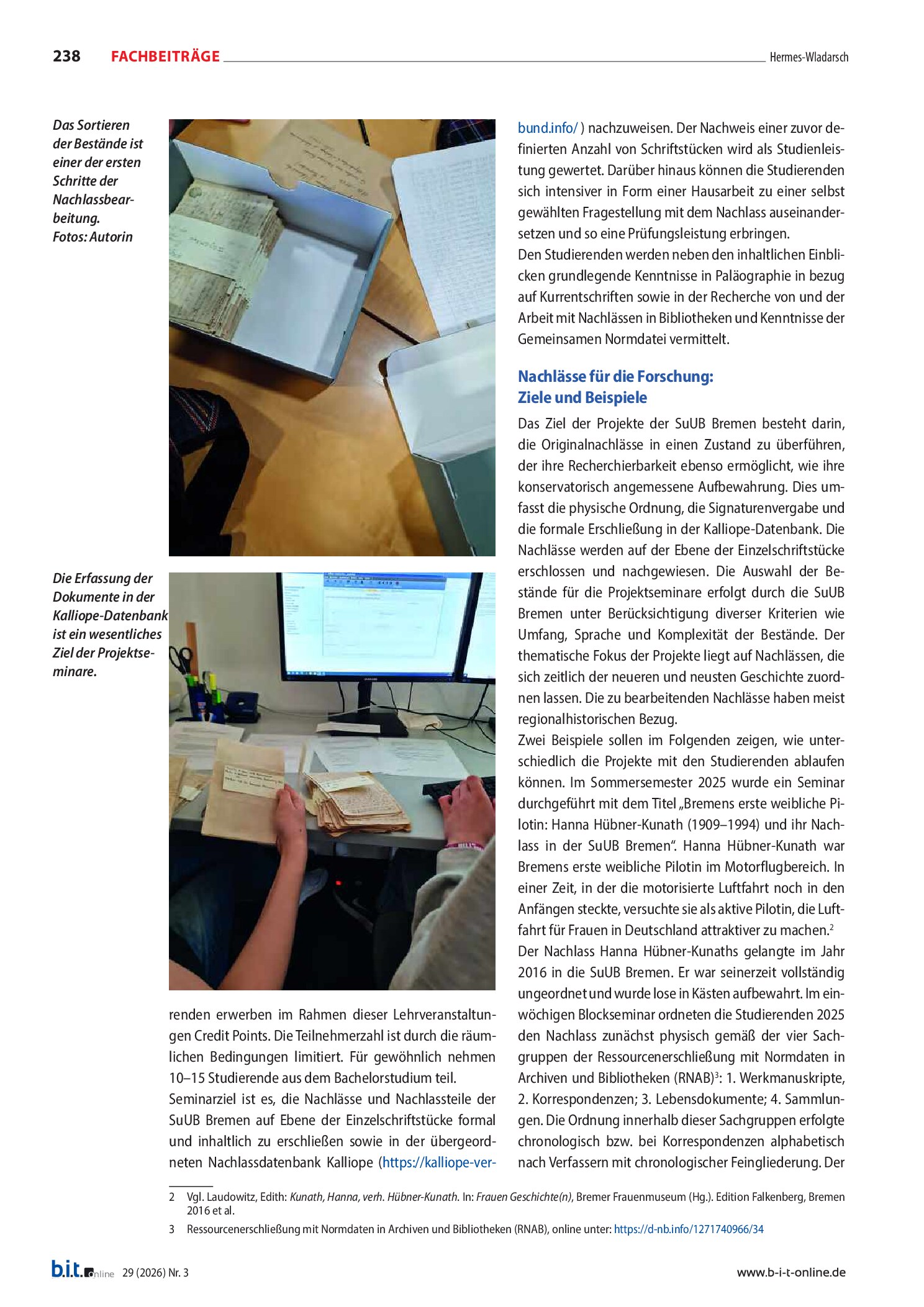 Vorschauseite 2: Digitalisate ohne Metadaten sind blind: Nachlasserschließung mit Studierenden in der SuUB Bremen