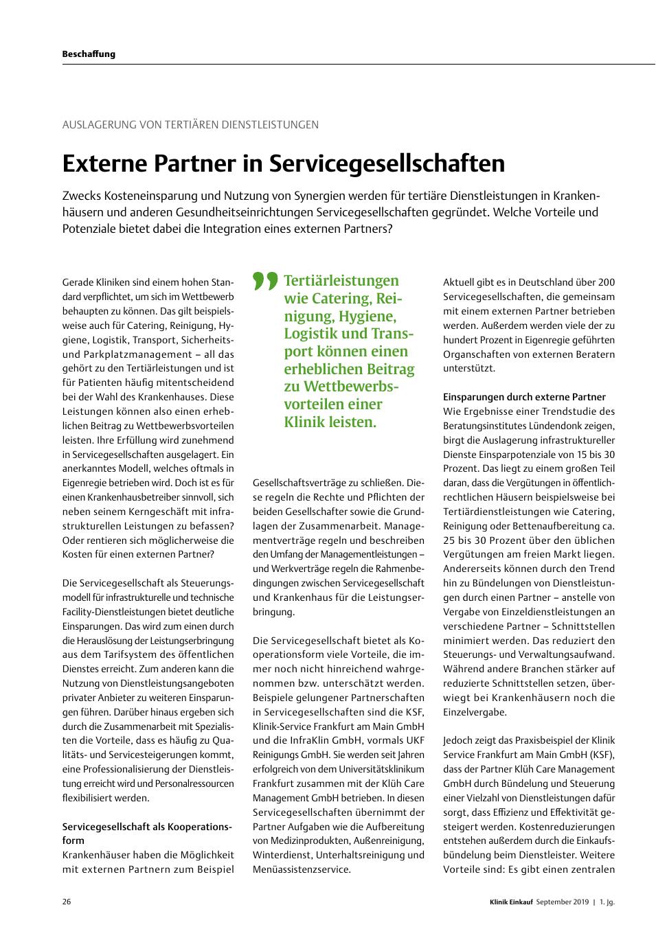 Vorschauseite 1: Auslagerung von tertiären Dienstleistungen: Externe Partner in Servicegesellschaften