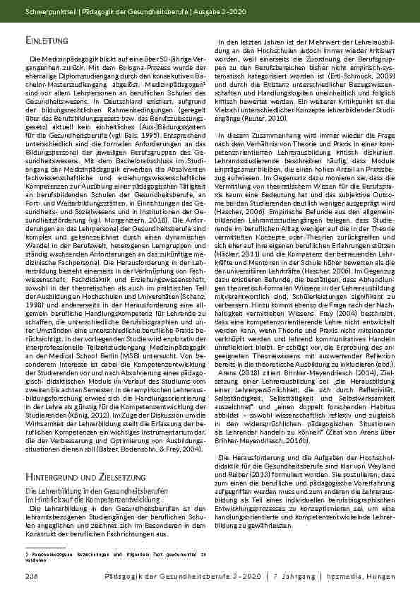 Vorschauseite 2: Die Entwicklung der pädagogischen Kompetenz in der Dimension Unterricht bei Studierenden der Medizinpädagogik durch eine handlungsorientierte Lehre.