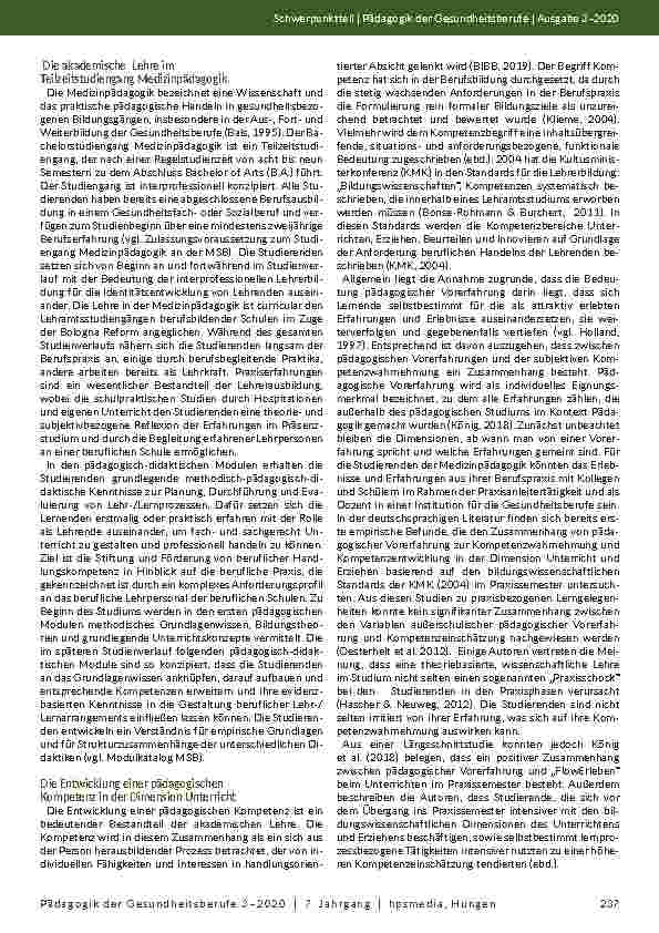 Vorschauseite 3: Die Entwicklung der pädagogischen Kompetenz in der Dimension Unterricht bei Studierenden der Medizinpädagogik durch eine handlungsorientierte Lehre.