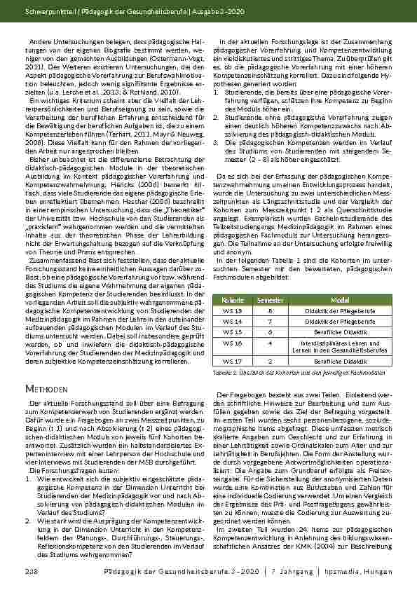 Vorschauseite 4: Die Entwicklung der pädagogischen Kompetenz in der Dimension Unterricht bei Studierenden der Medizinpädagogik durch eine handlungsorientierte Lehre.