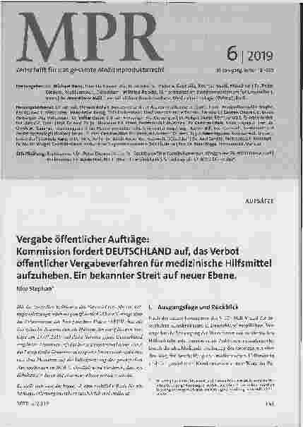 Vorschauseite 1: Vergabe öffentlicher Aufträge: Kommission fordert DEUTSCHLAND auf, das Verbot öffentlicher Vergabeverfahren für medizinische Hilfsmittel aufzuheben. Ein bekannter Streit auf neuer…
