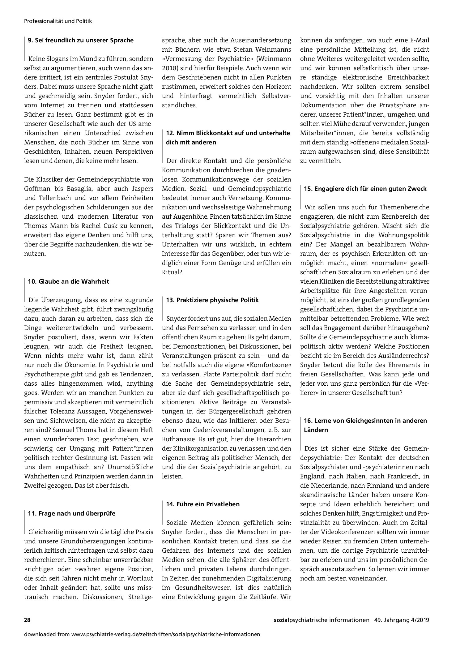 Vorschauseite 3: Verständlichkeit, Wahrheit, Richtigkeit und Wahrhaftigkeit. Gedanken zum psychiatrischen Handeln in einer politisch veränderten Welt