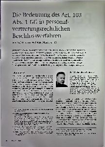 Vorschauseite 1: Die Bedeutung des Art. 103 Abs. 1 GG in personalvertretungsrechtlichen Beschlussverfahren
