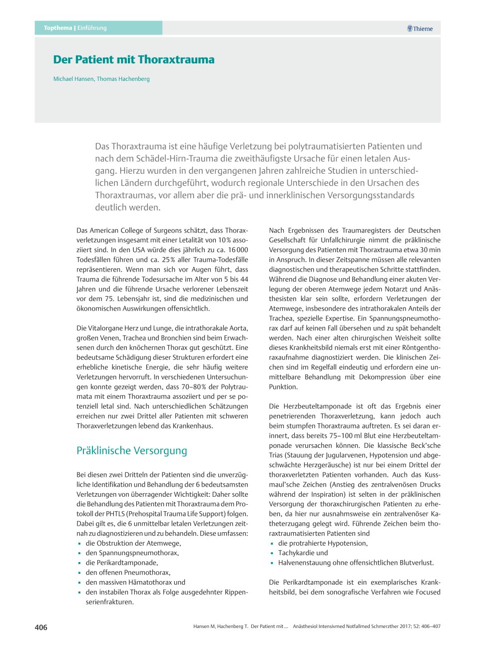 Vorschauseite 1: Der Patient mit Thoraxtrauma