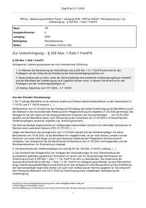 Vorschauseite 1: Zur Unterbringung – § 329 Abs. 1 Satz 1 FamFG