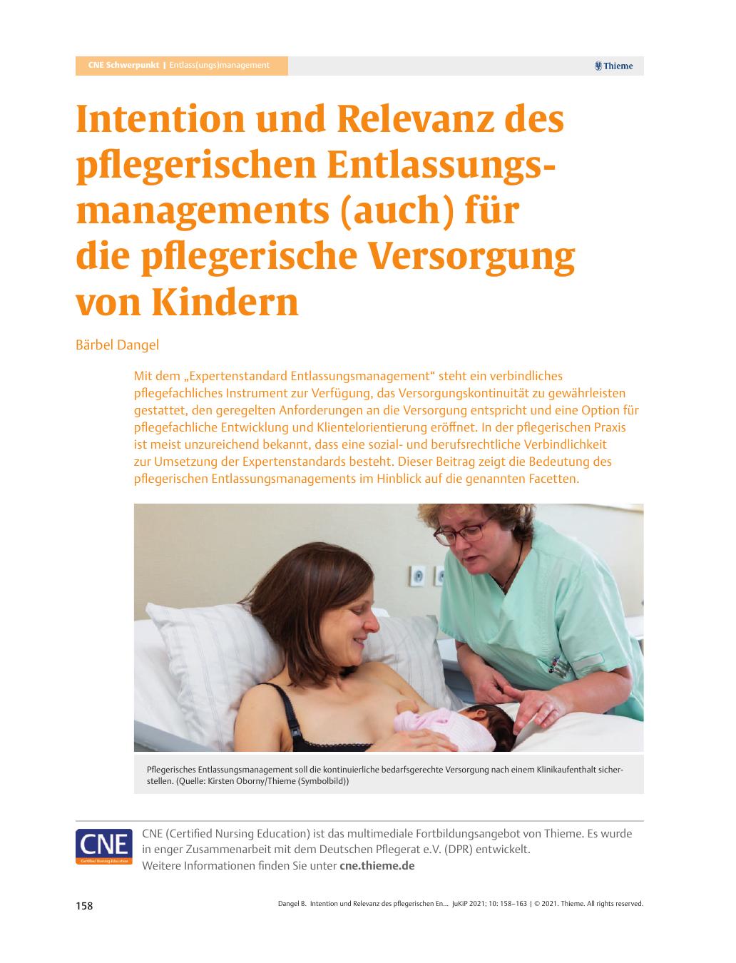 Vorschauseite 1: Intention und Relevanz des pflegerischen Entlassungsmanagements (auch) für die pflegerische Versorgung von Kindern