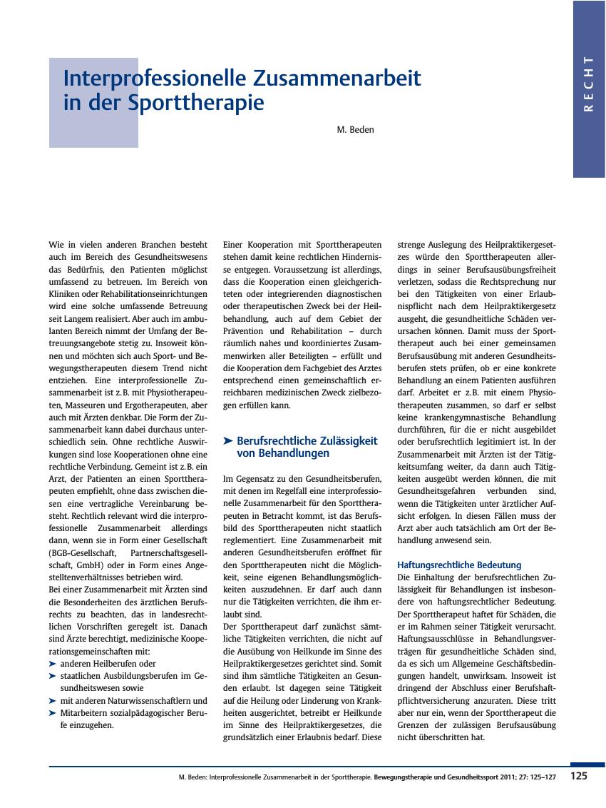 Vorschauseite 1: Interprofessionelle Zusammenarbeit in der Sporttherapie