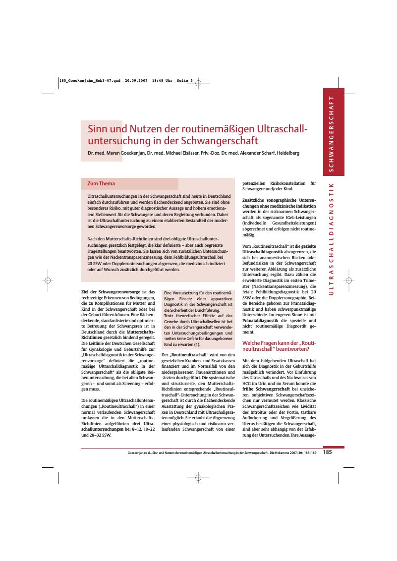 Vorschauseite 1: Sinn und Nutzen der routinemäßigen Ultraschalluntersuchung in der Schwangerschaft