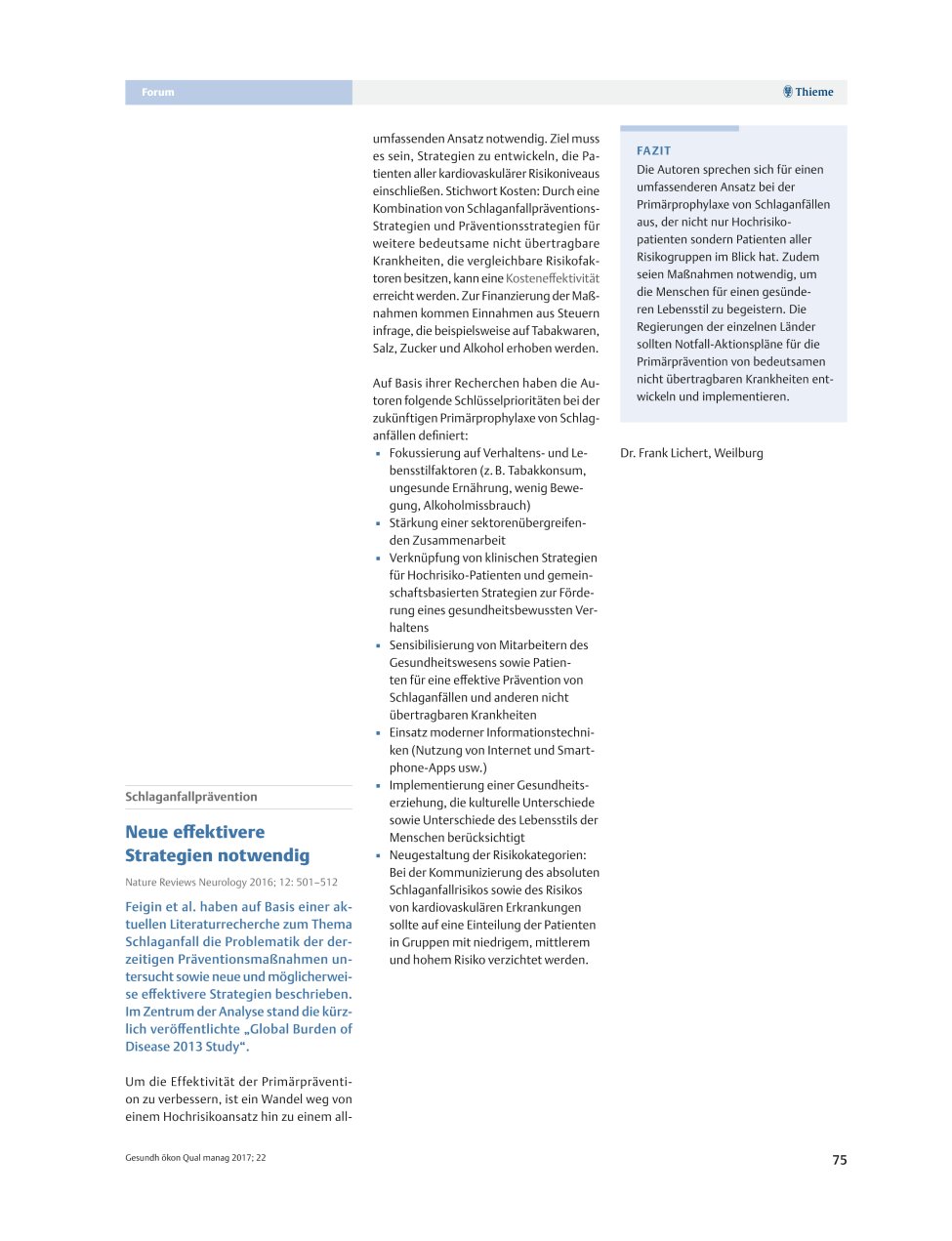 Vorschauseite 1: Schlaganfallprävention – Neue effektivere Strategien notwendig