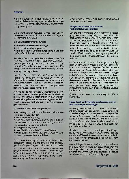 Vorschauseite 2: Aktuelles Länderkammer will Leiharbeit in der Pflege begrenzen.