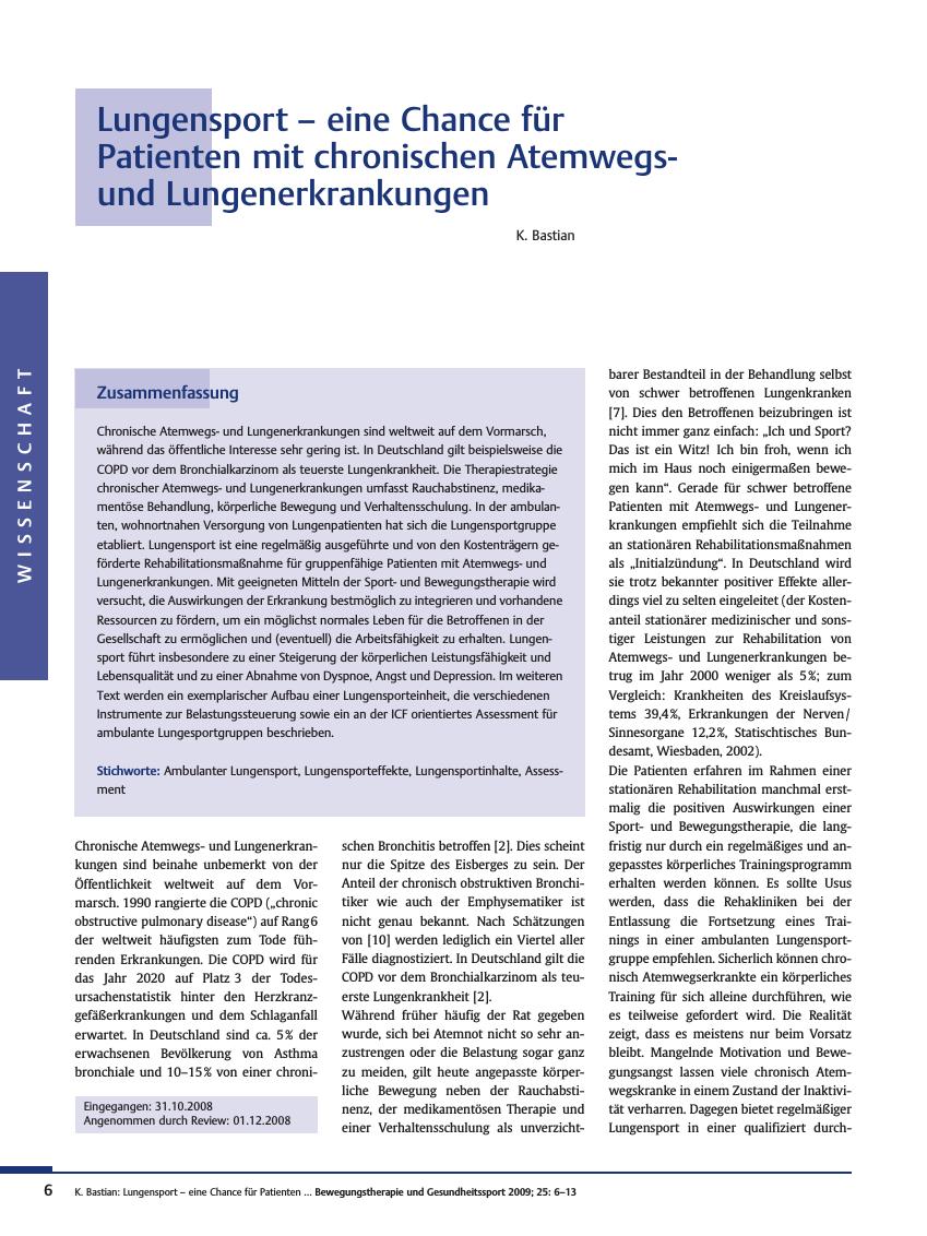 Vorschauseite 1: Lungensport – eine Chance für Patienten mit chronischen Atemwegsund Lungenerkrankungen