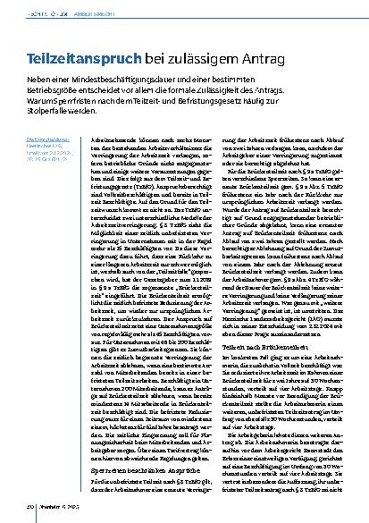 Vorschauseite 1: Teilzeitanspruch bei zulässigem Antrag