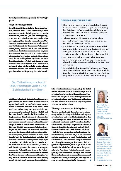 Vorschauseite 2: Teilzeitanspruch bei zulässigem Antrag