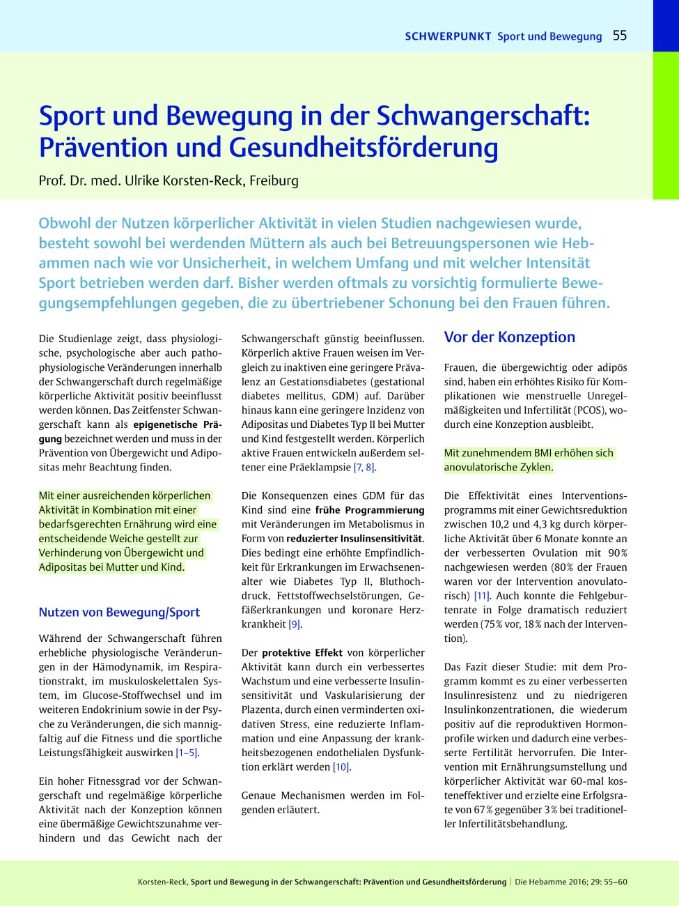 Vorschauseite 1: Sport und Bewegung in der Schwangerschaft: Prävention und Gesundheitsförderung