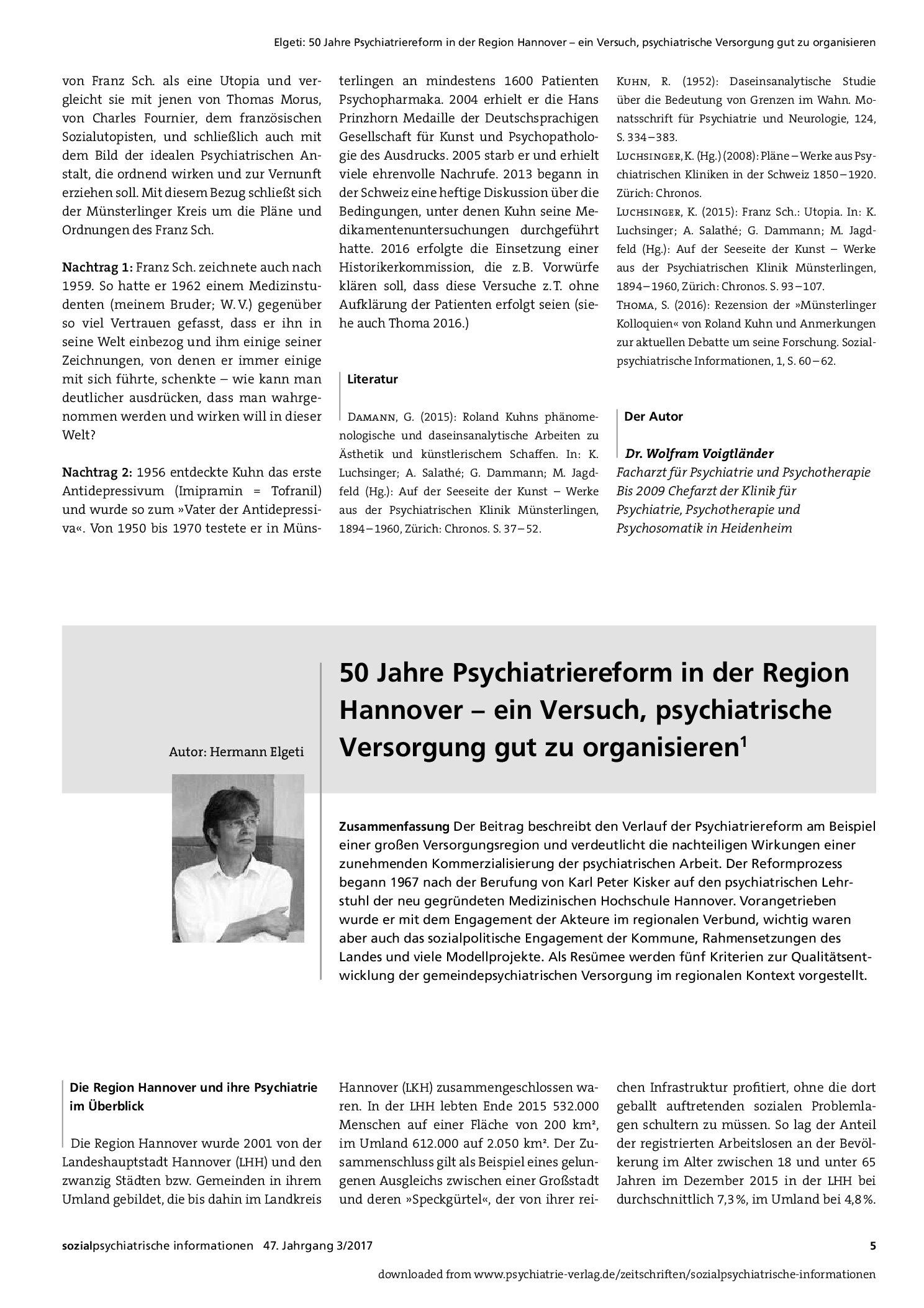 Vorschauseite 1: 50 Jahre Psychiatriereform in der Region Hannover – ein Versuch, psychiatrische Versorgung gut zu organisieren