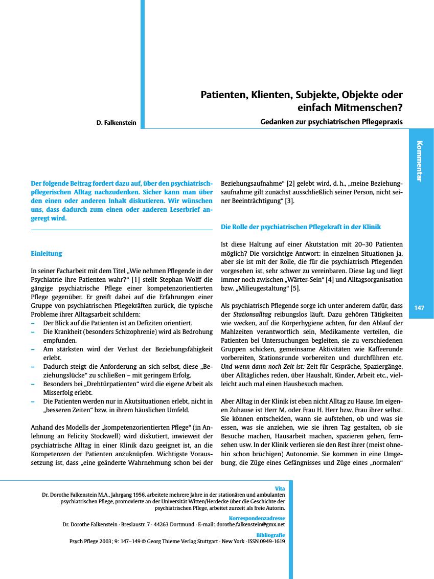 Vorschauseite 1: Patienten, Klienten, Subjekte, Objekte oder einfach Mitmenschen?