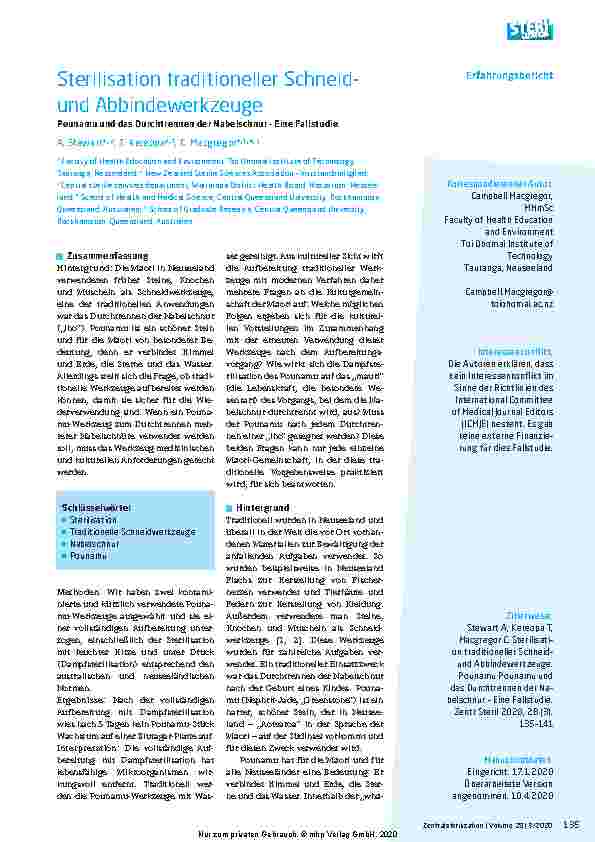 Vorschauseite 1: Sterilisation traditioneller Schneidund Abbindewerkzeuge Pounamu und das Durchtrennen der Nabelschnur – Eine Fallstudie