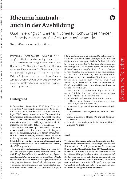 Vorschauseite 1: Rheuma hautnah – auch in der Ausbildung Qualifizierung von Ehrenamtlichen für Schulungseinheiten in Fach(hoch)schulen für Gesundheitsfachberufe The text is already correctly spell…