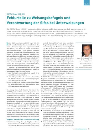 Vorschauseite 1: DGUV Regel 100 – 001 Fehlurteile zu Weisungsbefugnis und Verantwortung der Sifas bei Unterweisungen