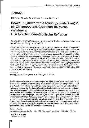 Vorschauseite 1: Bewohnerinnen von Altenpflegeeinrichtungen als Zielgruppe des Gruppendiskussionsverfahrens: Eine forschungsmethodische Reflexion