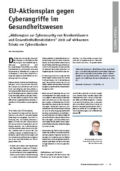 Vorschauseite 1: EU-Aktionsplan gegen Cyberangriffe im Gesundheitswesen