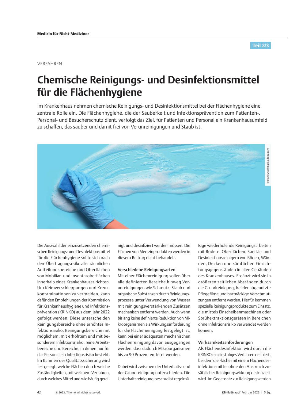 Vorschauseite 1: Verfahren (Teil 2/3): Chemische Reinigungsund Desinfektionsmittel für die Flächenhygiene