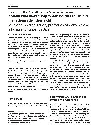 Vorschauseite 1: Kommunale Bewegungsförderung für Frauen aus menschenrechtlicher Sicht