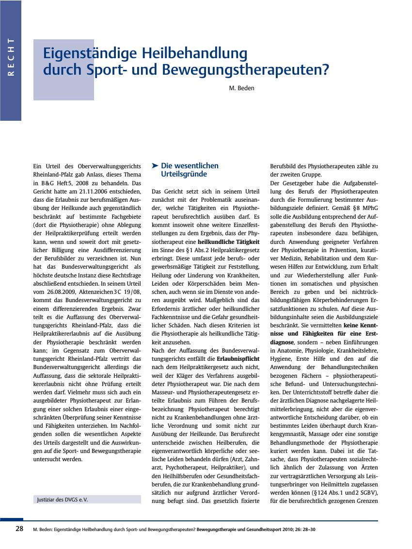 Vorschauseite 1: Eigenständige Heilbehandlung durch Sportund Bewegungstherapeuten?