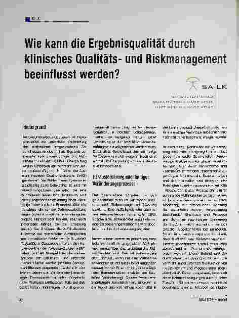 Vorschauseite 1: Wie kann die Ergebnisqualität durch klinisches Qualitätsund Riskmanagement beeinflusst werden?