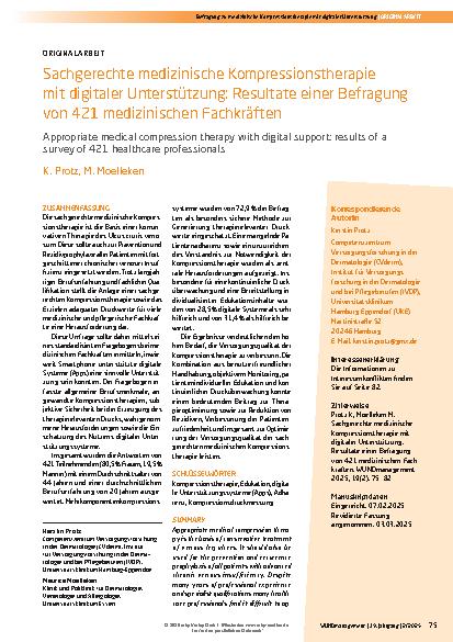 Vorschauseite 1: Sachgerechte medizinische Kompressionstherapie mit digitaler Unterstützung: Resultate einer Befragung von 421 medizinischen Fachkräften