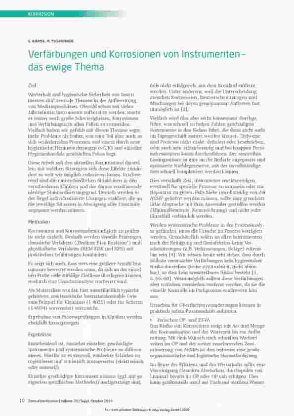 Vorschauseite 1: Verfärbungen und Korrosionen von Instrumenten - das ewige Thema