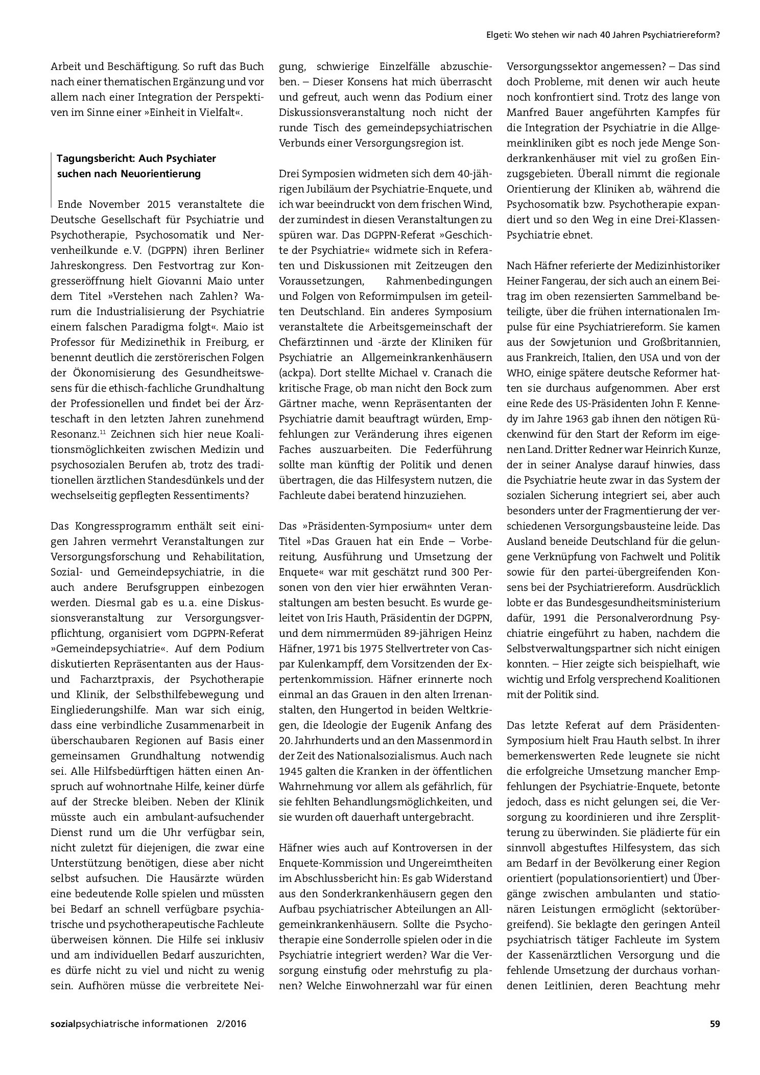 Vorschauseite 4: Wo stehen wir nach 40 Jahren Psychiatriereform?
