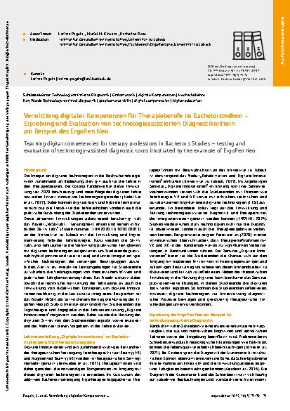 Vorschauseite 1: Vermittlung digitaler Kompetenzen für Therapieberufe im Bachelorstudium – Erprobung und Evaluation von technologieassistierten Diagnostikmitteln am Beispiel des ErgoPen Neo