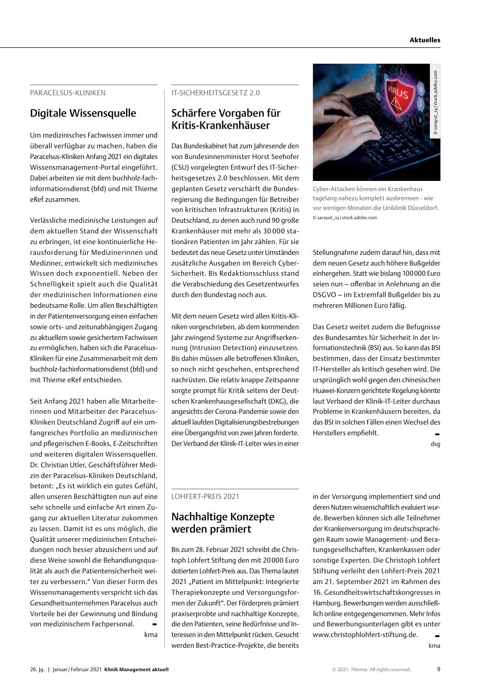 Vorschauseite 1: Paracelsus-Kliniken: Digitale Wissensquelle