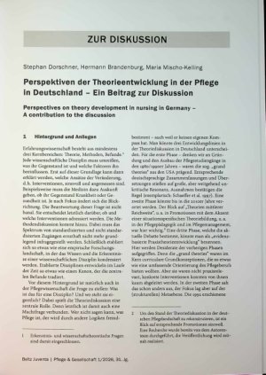 Vorschauseite 1: Perspektiven der Theorieentwicklung In der Pflege in Deutschland - Ein Beitrag zur Diskussion